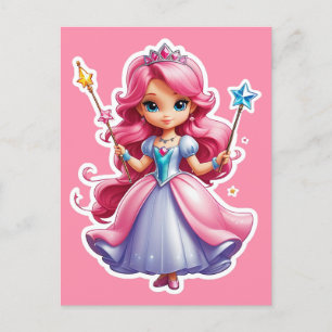 Pink Princess With Magical Wand And Tiara Postcard