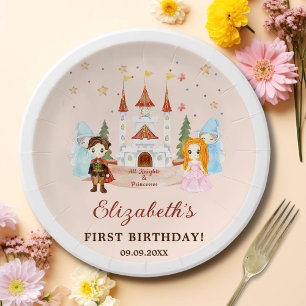 Pink Princesses and Knights Girl Birthday Party Paper Plate