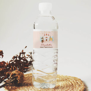 Pink Princesses and Knights Girl Birthday Water Bottle Label