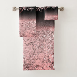 Pink printed sparkle effect Bling Glam Bath Towel Set
