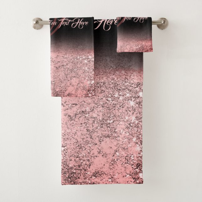 Pink printed sparkle effect Bling Glam Bath Towel Set (Insitu)
