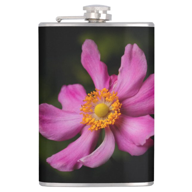 Pink "Prinz Heinrich" Japanese Anemone Flower Hip Flask (Front)