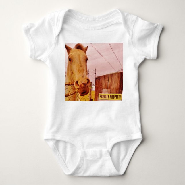 Pink Private Property Horse Baby Bodysuit (Front)