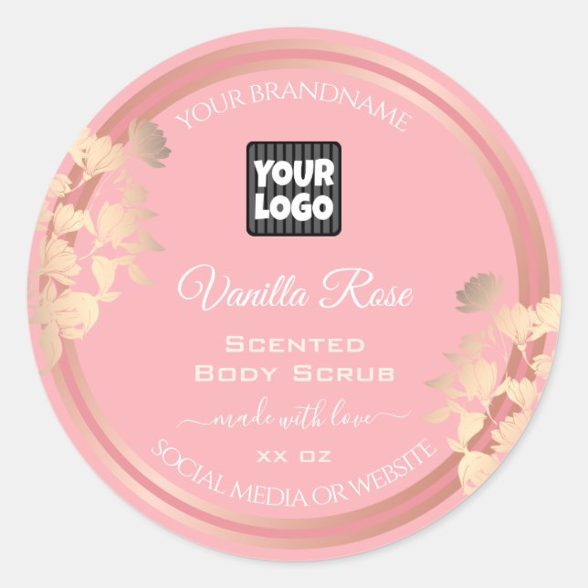 Pink Product Packaging Labels Rose Gold Frame Logo (Front)
