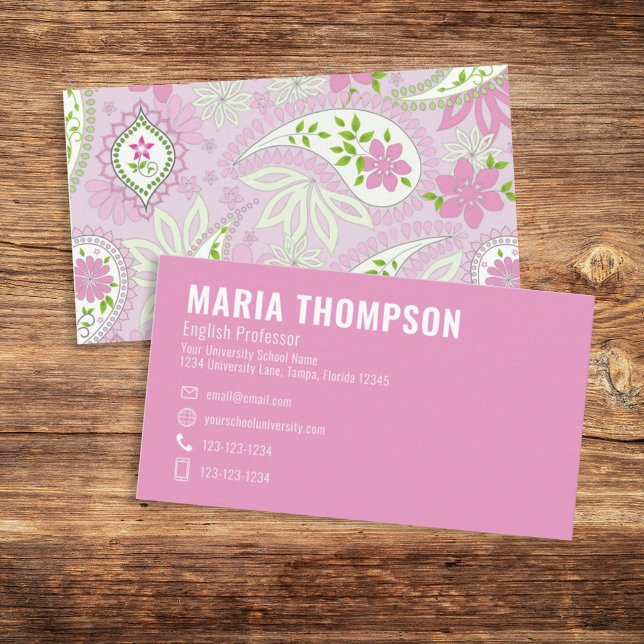 Pink Professional Paisley Pattern Custom Business Card (Creator Uploaded)