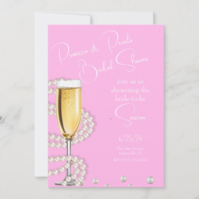 Pink Prosecco and Pearls Bridal Shower Invitation (Front)