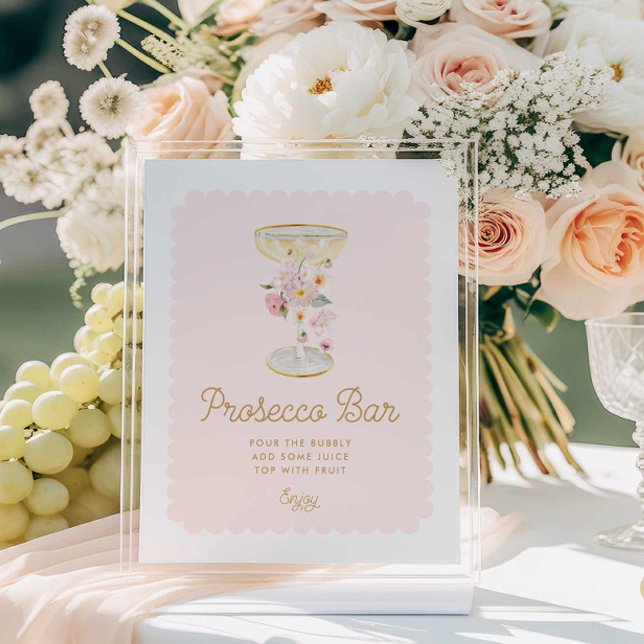 Pink Prosecco Bar Bridal Shower Sign (Pink Bridal Brunch Prosecco Bar Sign)