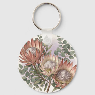Pink Protea Eucalyptus Botanical Arrangement  Key Ring