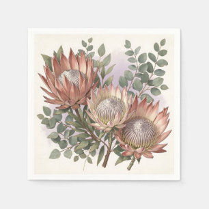 Pink Protea Eucalyptus Botanical Arrangement Napkin