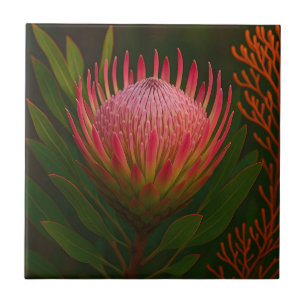 Pink Protea Flower Exotic Bloom Ceramic Tile