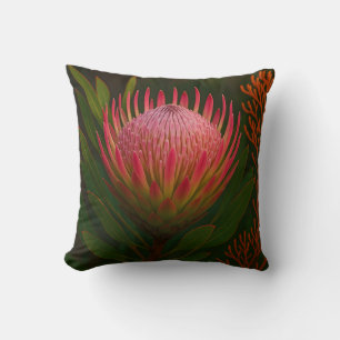 Pink Protea Flower Exotic Bloom Cushion