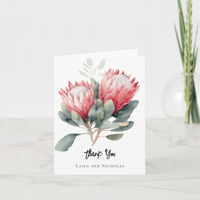 PInk Protea thank you wedding Card (Front)