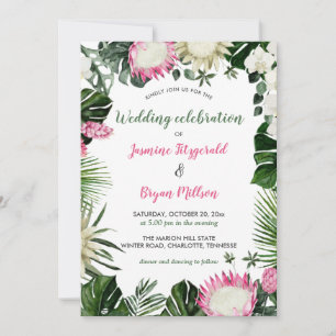 Pink Protea Tropical Watercolor Floral   Wedding Invitation