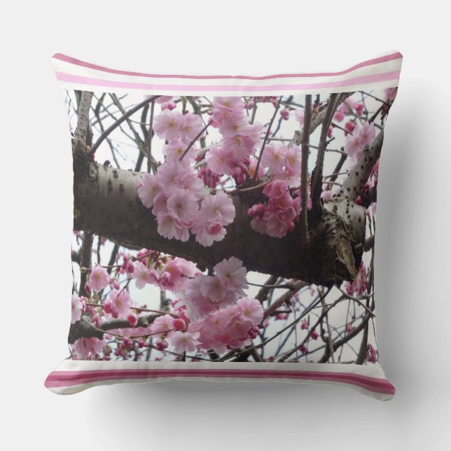 Pink Prunus Blossoms Throw Pillow (Front)