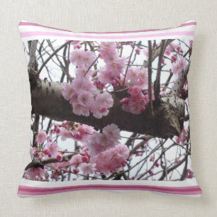 Pink Prunus Blossoms Throw Pillow