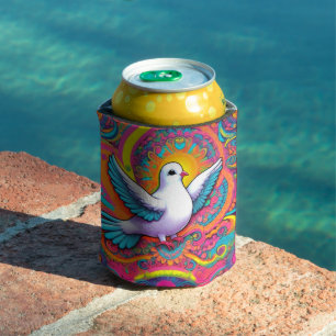 Pink Psychedelic Peace Dove Can Cooler