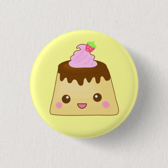 pink pudding cute! 3 cm round badge (Front)