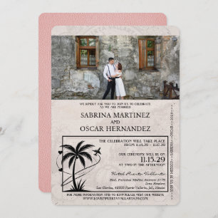 Pink Puerta Vallarta Passport Wedding Invitation