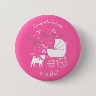 Pink Pug Dog Theme Party Celebration 6 Cm Round Badge