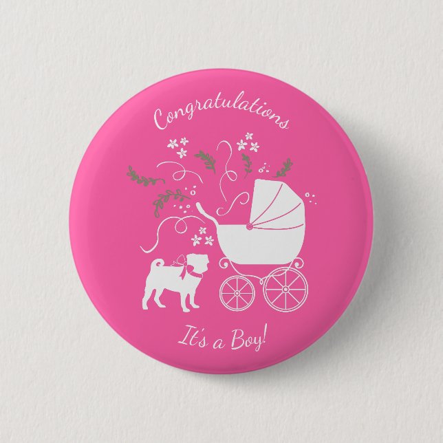 Pink Pug Dog Theme Party Celebration 6 Cm Round Badge (Front)