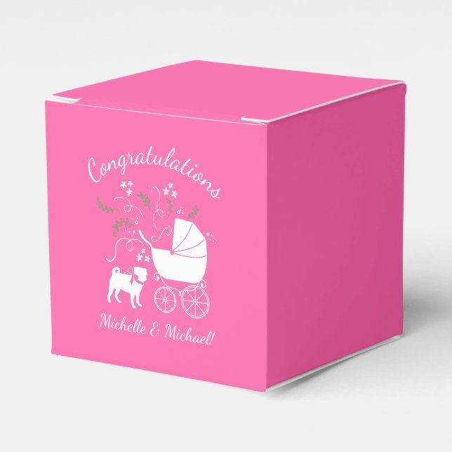 Pink Pug Dog Theme Party Celebration Favour Box (Front Side)