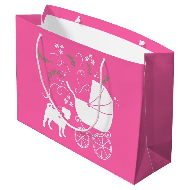 Pink Pug Dog Theme Party Celebration Large Gift Bag (Back Angled)