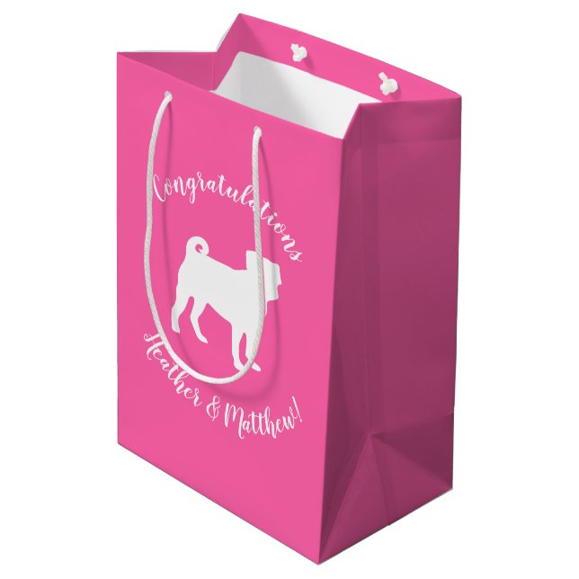 Pink Pug Dog Theme Party Celebration Medium Gift Bag (Back Angled)