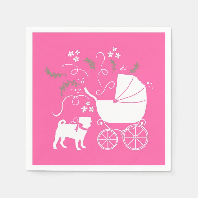 Pink Pug Dog Theme Party Celebration Napkin (Front)