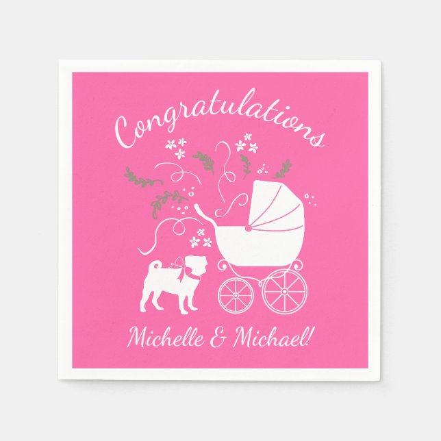 Pink Pug Dog Theme Party Celebration Napkin (Front)