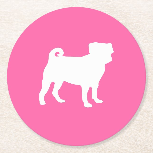 Pink Pug Dog Theme Party Celebration Round Paper Coaster (Front)