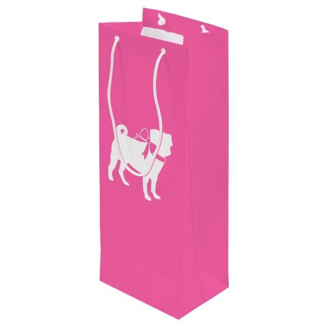 Pink Pug Dog Theme Party Celebration Wine Gift Bag (Back Angled)