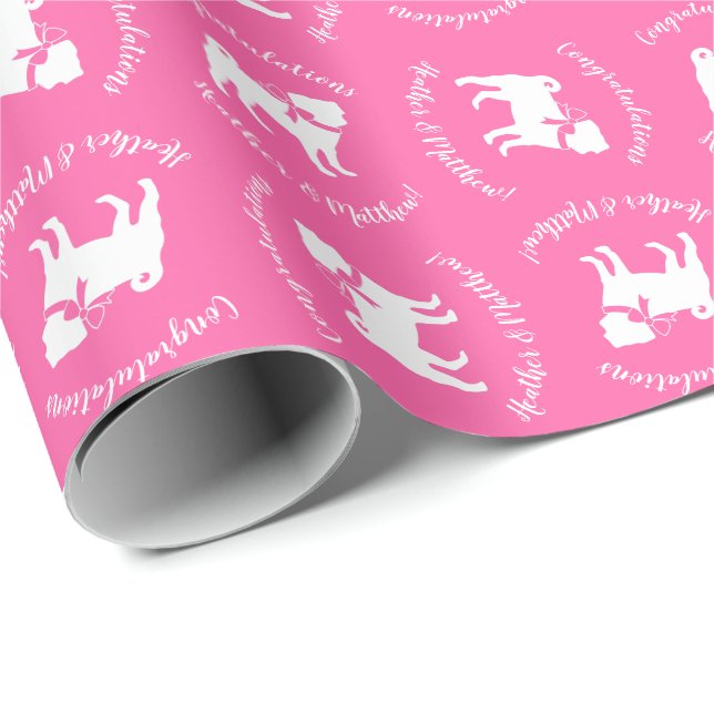 Pink Pug Dog Theme Party Celebration Wrapping Paper (Roll Corner)