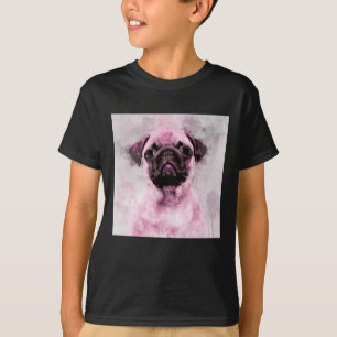 Pink Pug Dog Watercolor Portrait 02 T-Shirt