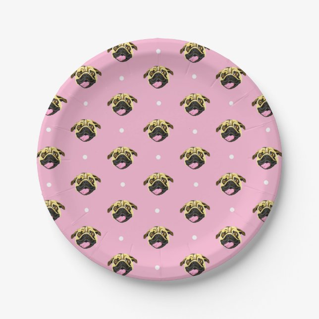 Pink Pug Paper Plates (Front)