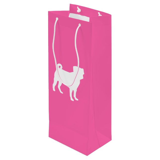 Pink Pug Silhouette Puppy Baby Shower Wine Gift Bag (Back Angled)