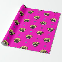 Pink Pug Wrapping Paper Shocking Pink