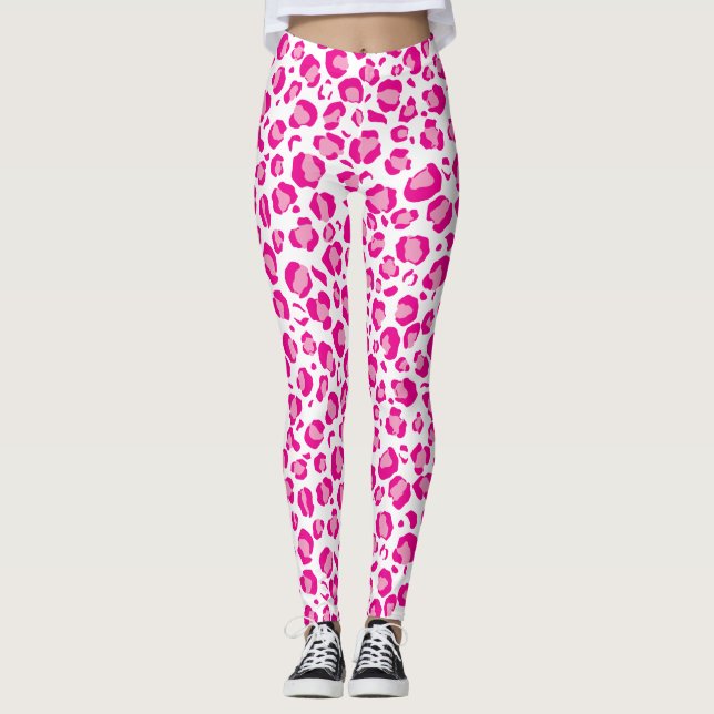 Pink puma print on custom background leggings (Front)
