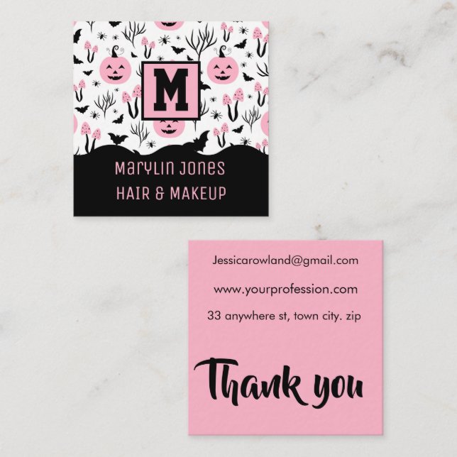 PINK PUMKIN PATTERN SQUARE BUSINESS CARD (Front/Back)