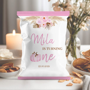 Pink Pumpkin 1st Birthday Chip Bag Wrapper
