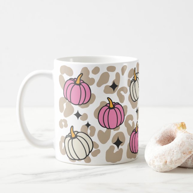 Pink Pumpkin Aesthetic Halloween   Coffee Mug (With Donut)