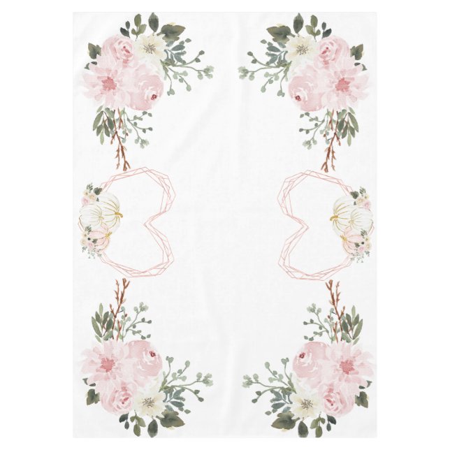 Pink Pumpkin and Heart Watercolor Thanksgiving  Tablecloth (Front)