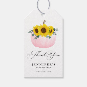 Pink Pumpkin and Sunflower Thank you Favour Tags