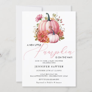 Pink Pumpkin   Autumn Baby Shower Invitation