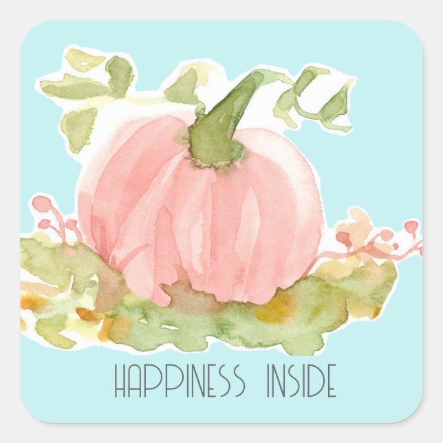 Pink Pumpkin Autumn Happiness Inside Square Sticker (Front)