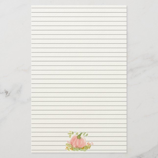 Pink Pumpkin Autumn Roses Fall Lined Stationery (Front)