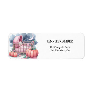 Pink Pumpkin Baby Crib Rustic Fall & Autumn Leaves Return Address Label