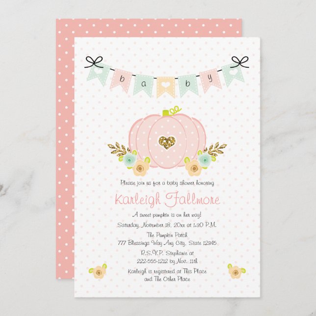 Pink Pumpkin Baby Girl Shower Invitations (Front/Back)