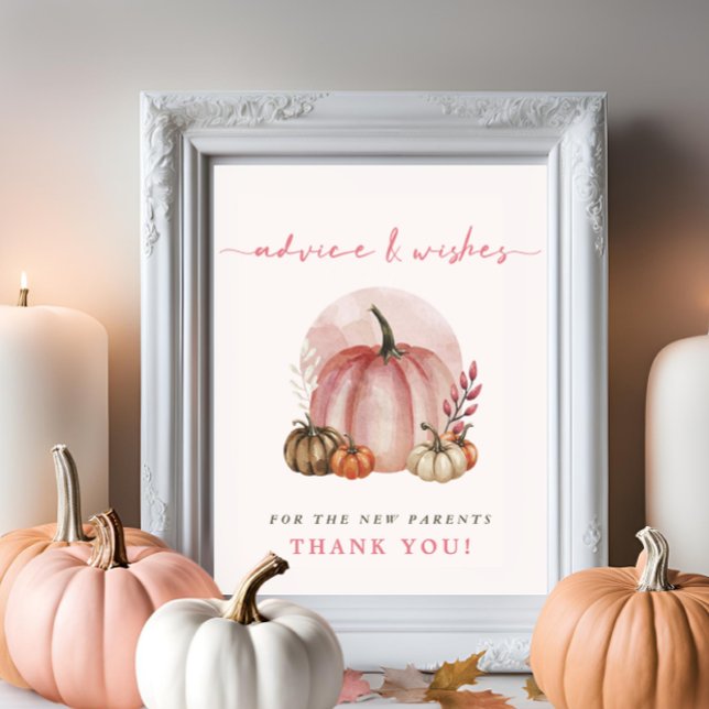 Pink Pumpkin Baby Shower Advice Wishes New Parents Poster (Creator Uploaded)