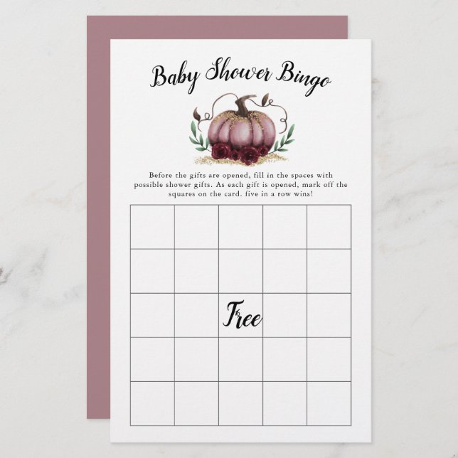 Pink Pumpkin Baby Shower Bingo Game (Front/Back)