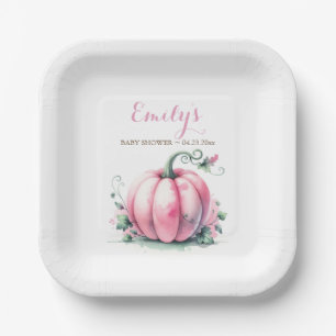 Pink Pumpkin Baby Shower Disposable Paper Plate